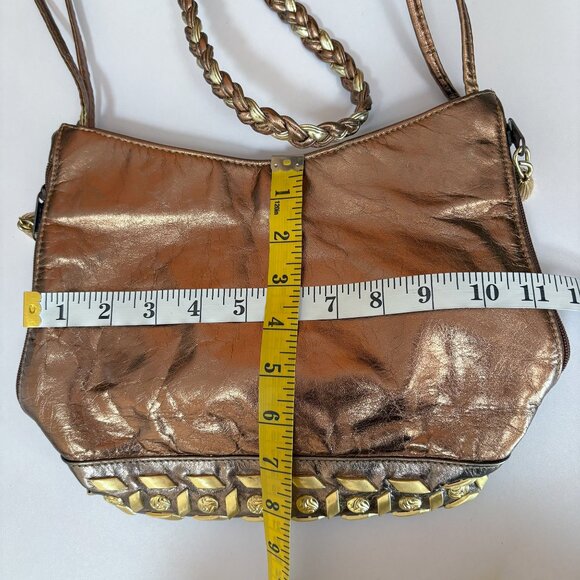 Dawli Vintage Studed Genuine Leather Made In U.S.A.Crossbody Purse Bag Rose Gold - Picture 9 of 12